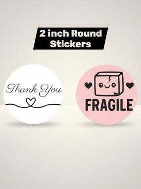 200 2inch Round Thank You & Fragile Stickers Pink White Small Business Packaging